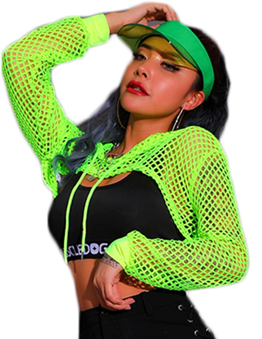3275 Neon 80S Clothes Fishnet Shirt Halloween Fishnet Top Green S